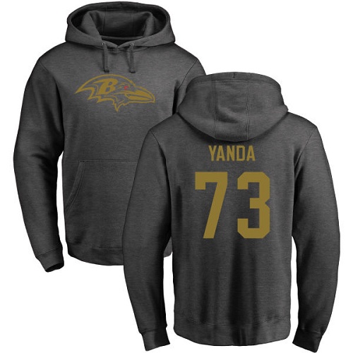 Men Baltimore Ravens Ash Marshal Yanda One Color NFL Football #73 Pullover Hoodie Sweatshirt